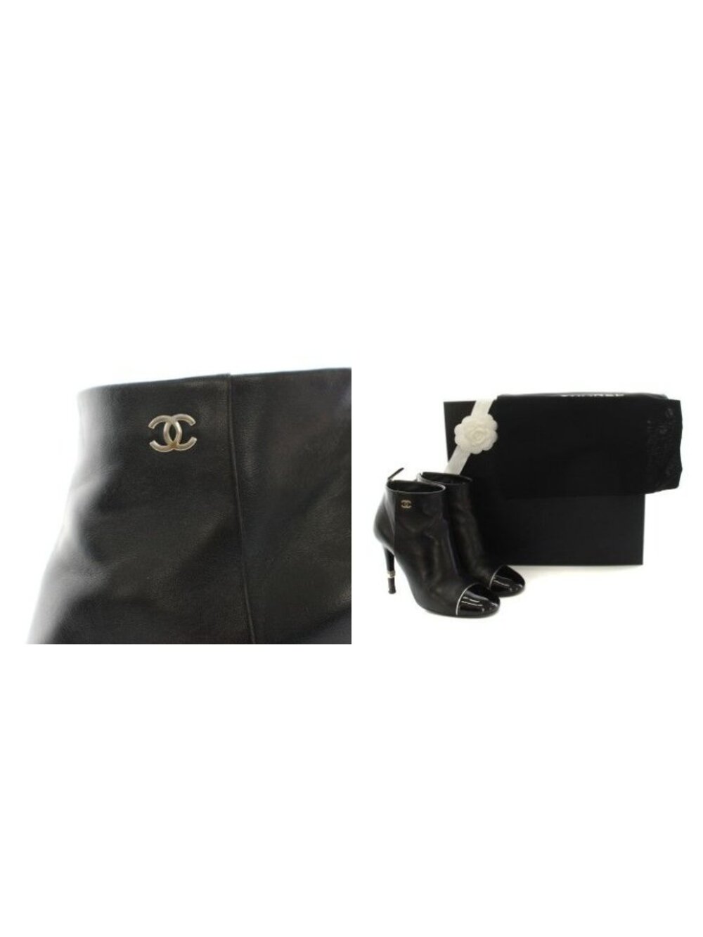 Chanel Short Boots Round Toe High Heel CC Logo Leather Black YT - Picture 7 of 8